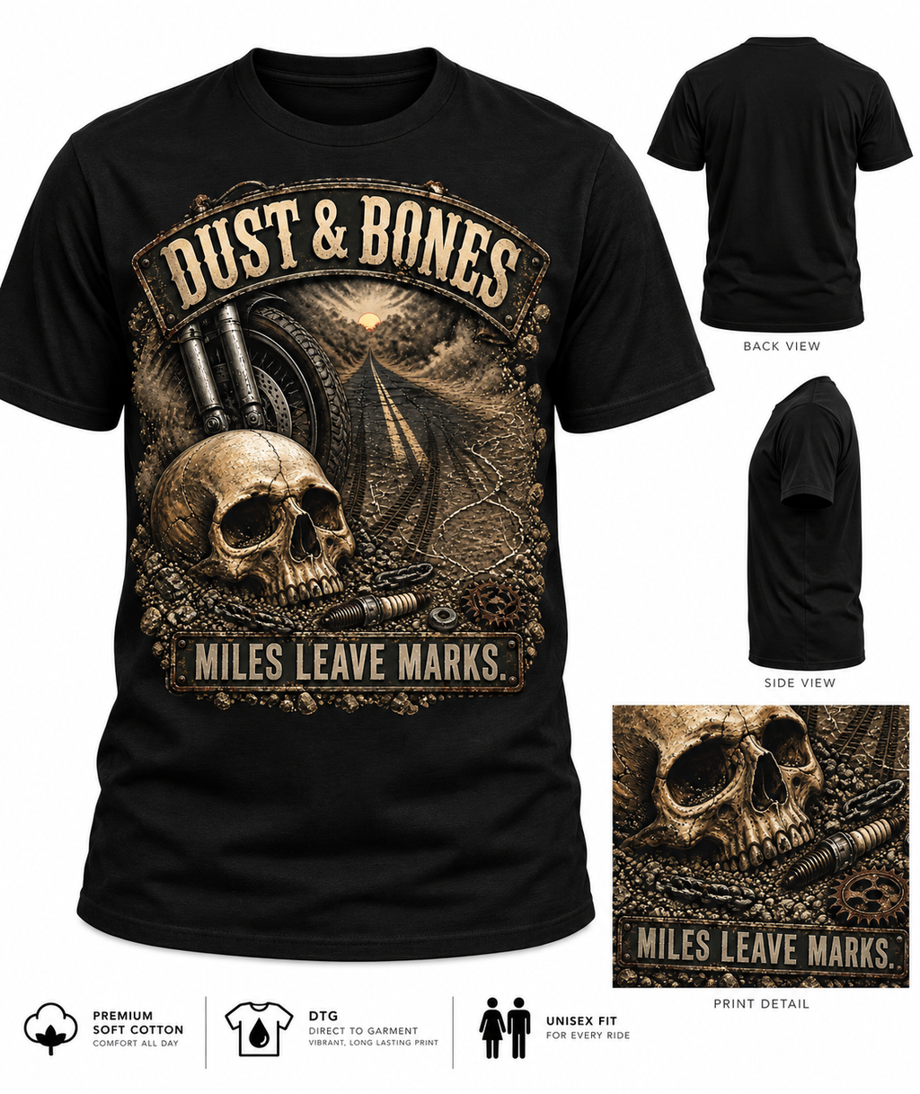 Dust & Bones | Miles Leave Marks Black Biker T-Shirt