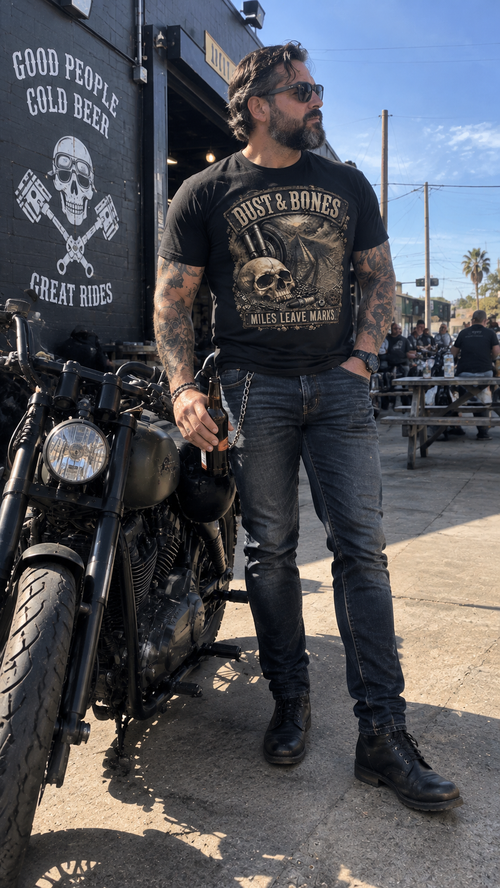 Dust & Bones | Miles Leave Marks Black Biker T-Shirt